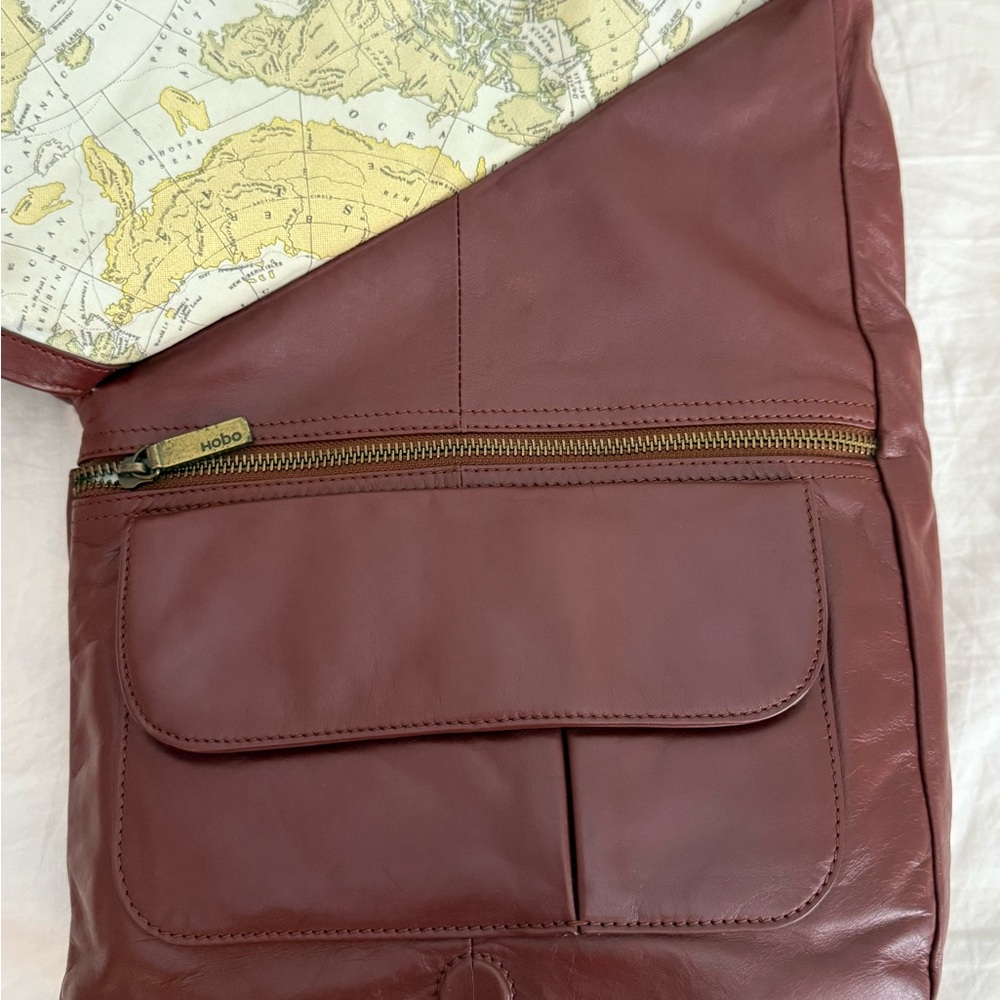 HOBO vintage mahogany Crossbody Bag with rare map lining - Picture 10 of 10